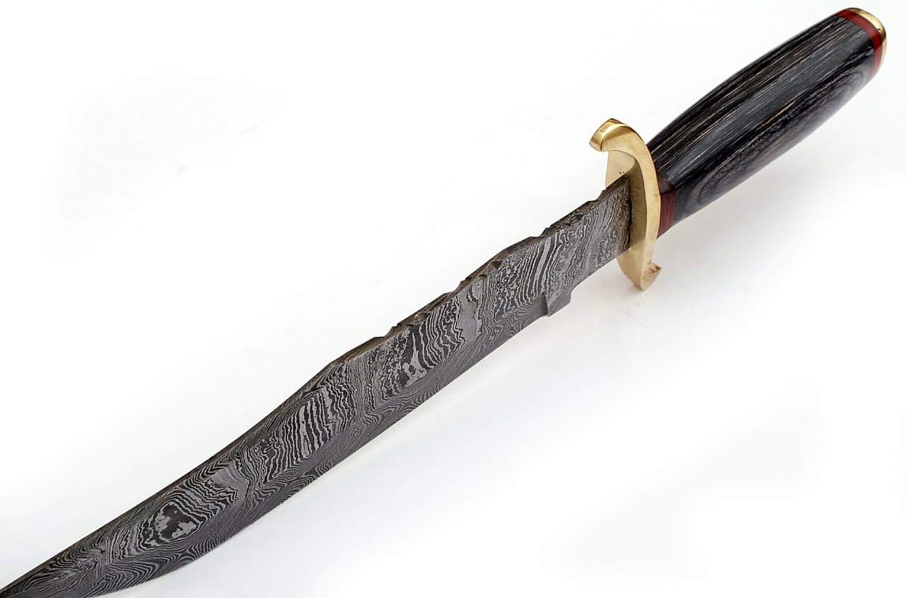 Tор Rаtеd SharpWorld 15 Inches Custom Damascus Knife Black Wood Handle w/Brown Leather Sheath TJ118