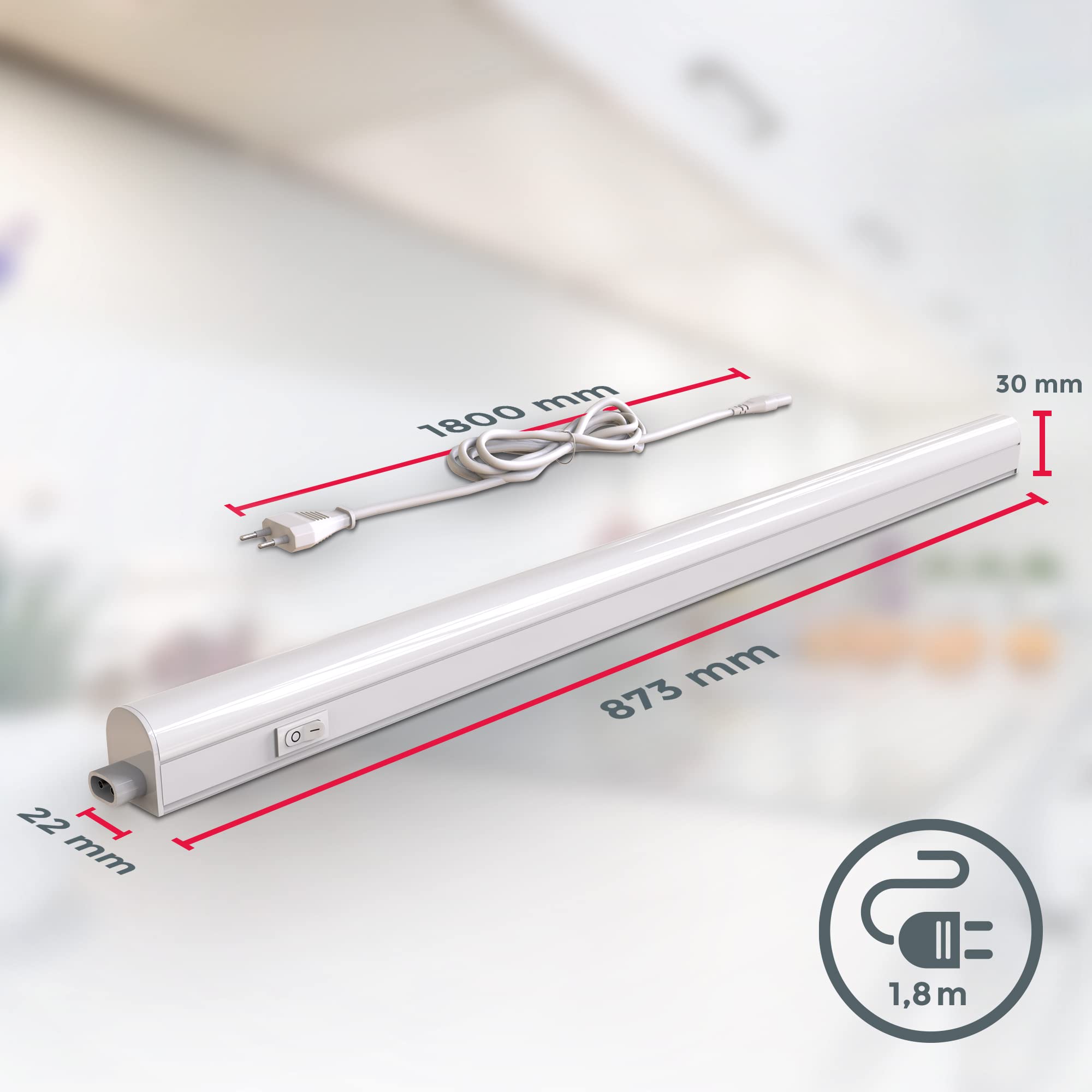 B.K.Licht - 2er Set LED Leiste mit Ein-Ausschalter, neutralweiße Lichtfarbe, erweiterbar, Unterbauleuchte Küche, LED Lichtleiste Küche, Schrankbeleuchtung, Küchenlampe, 87,3x2,2x3 cm, Weiß