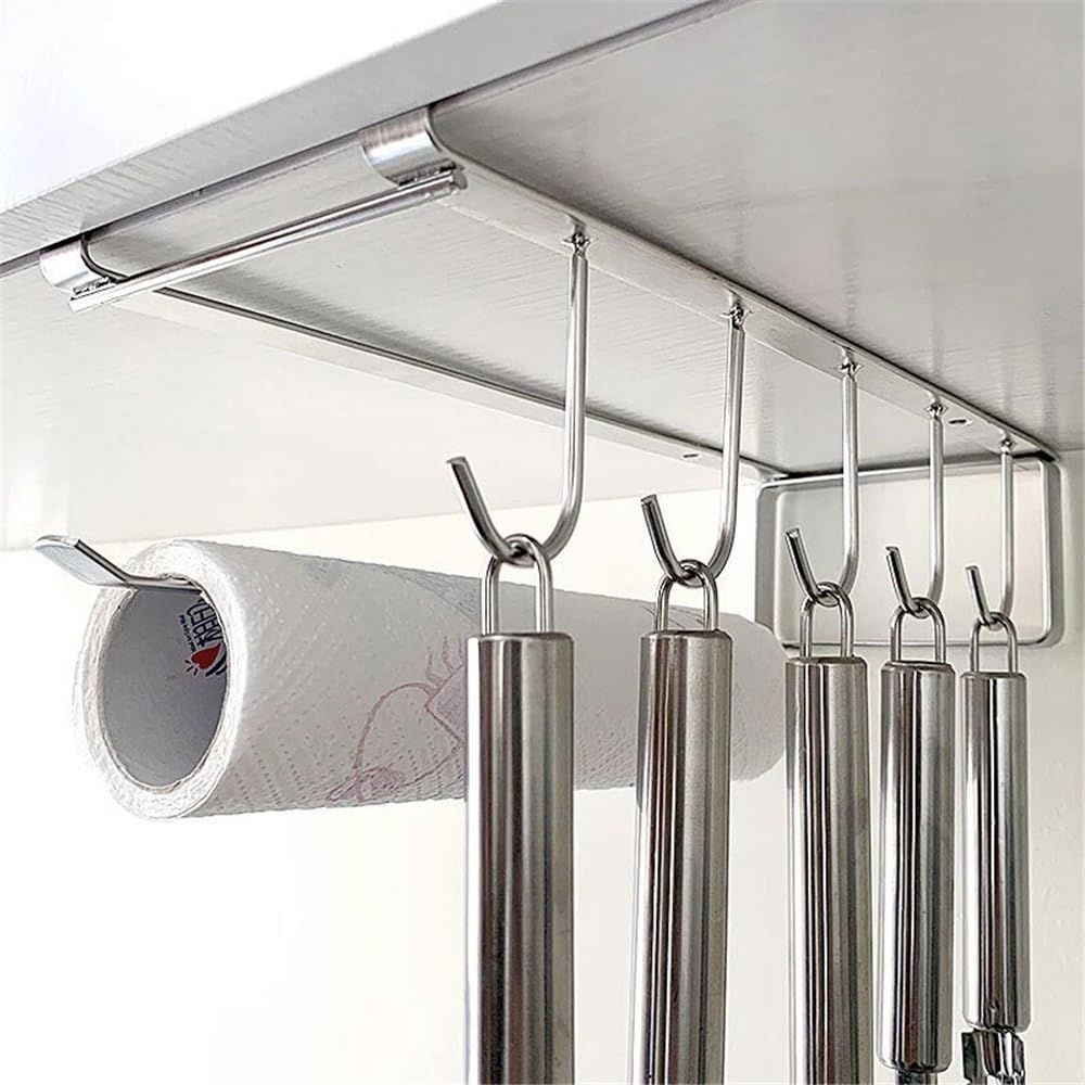 Portarotolo da cucina, in acciaio inox, per asciugamani di carta, sotto l'armadio, per bagno, cucina, accessori (nero)
