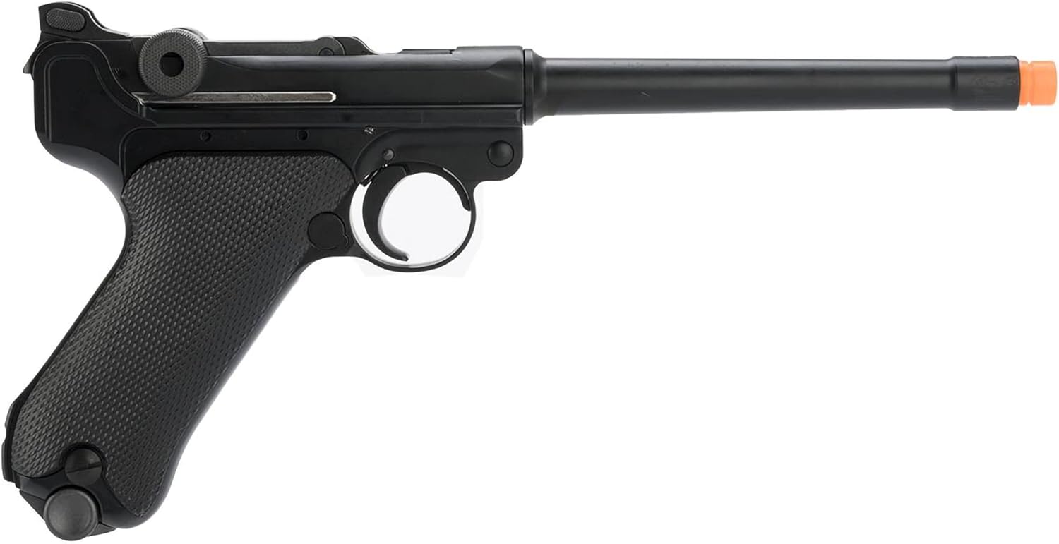 Evike Airsoft - AW Custom 6" Luger P08 Gas Blowback Airsoft Pistol (Color: Silver/Black)