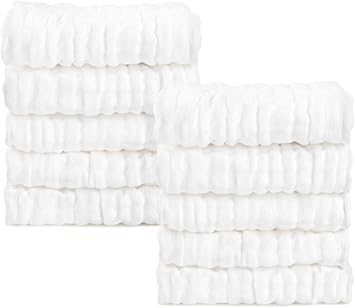 AIDEA Baby Washcloths and Burp Cloths, Absorbent Cotton Muslin Baby Towels, Large Soft Breathable Newborn Essentials for Boys and Girls, Newborn Essentials, White-10 Pack, 10"x10"