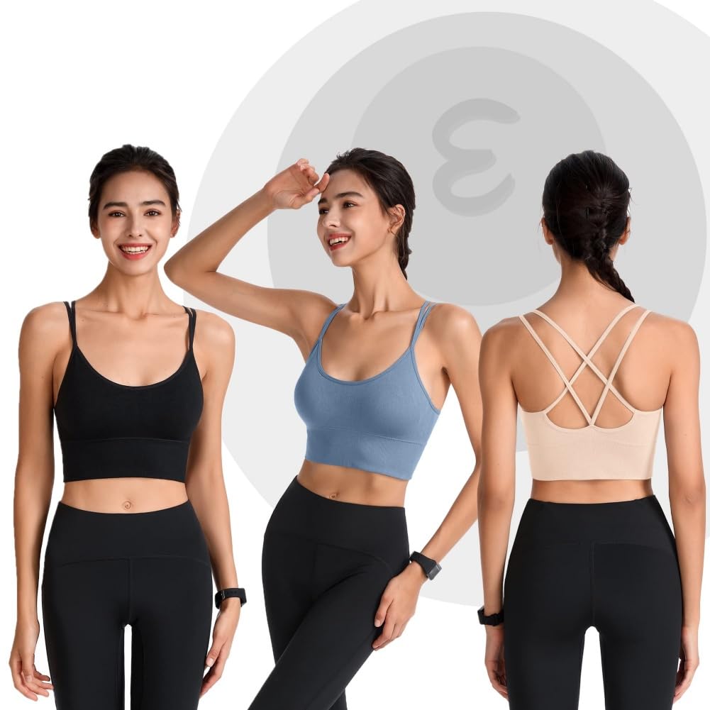 Sujetador deportivo con espalda cruzada para mujer con camisola acolchada, soporte medio, para fitness, ejercicio, ejercicio, bajo impacto