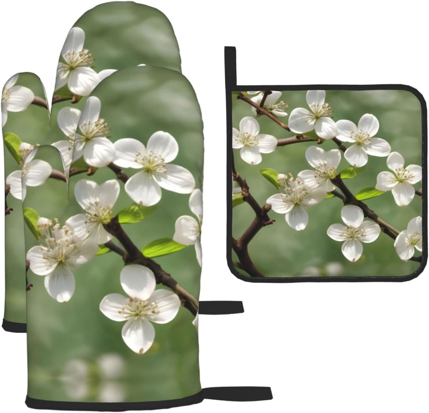 Spring Dogwood Blossoms Print Heat Resistant Microwave Gloves, Used for Baking, Cooking, and Fashion Kitchen Essentials