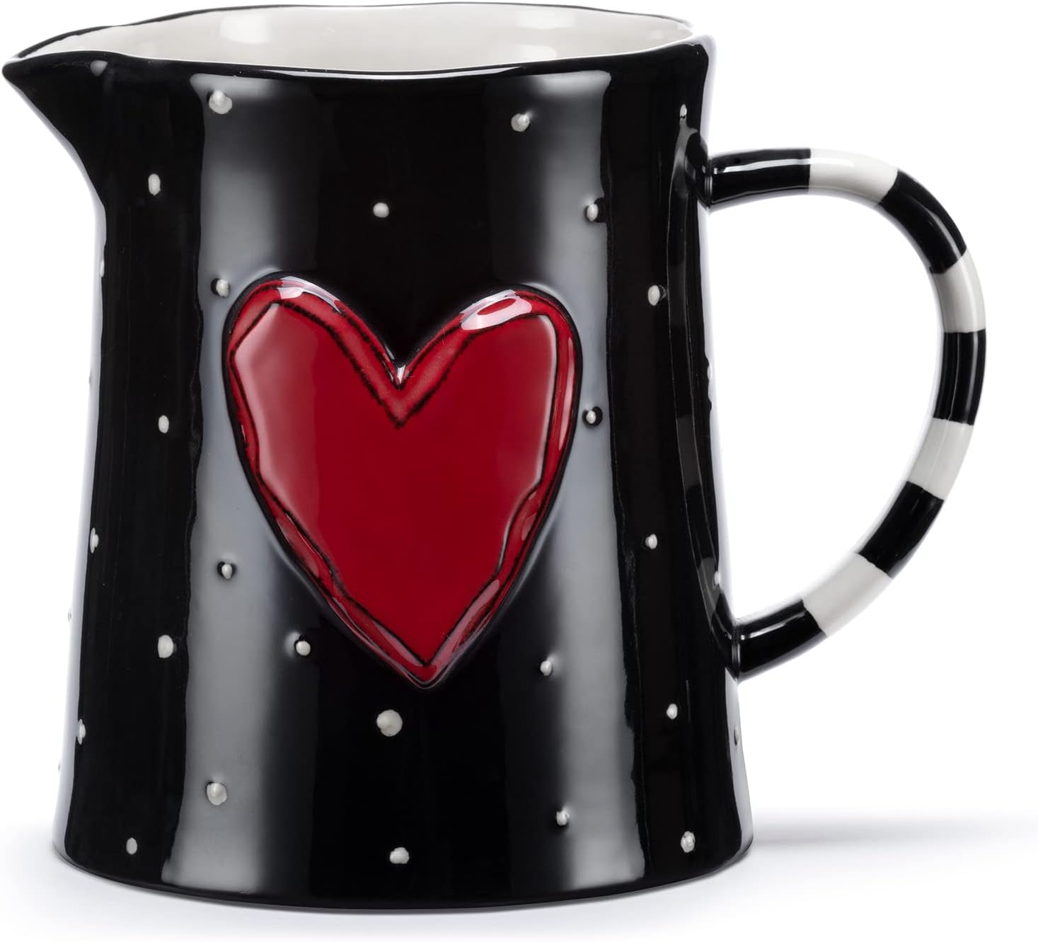 DEMDACO Black Red Heart 6 x 5 Stoneware Serving Pitcher