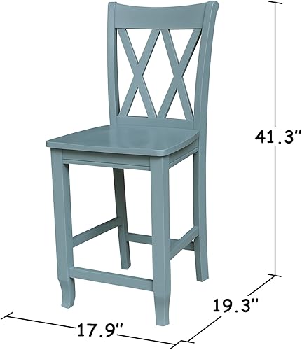 Miniatura 16 de IC International Concepts Taburete doble de altura de barra con respaldo en X de madera maciza, madera de parawood real, fácil de montar, 17.91
