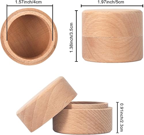 Miniatura 2 de 3 piezas de mini anillo redondo de madera para joyero, caja de madera pequeña con tapa, almacenamiento de bricolaje, caja de contenedor de madera