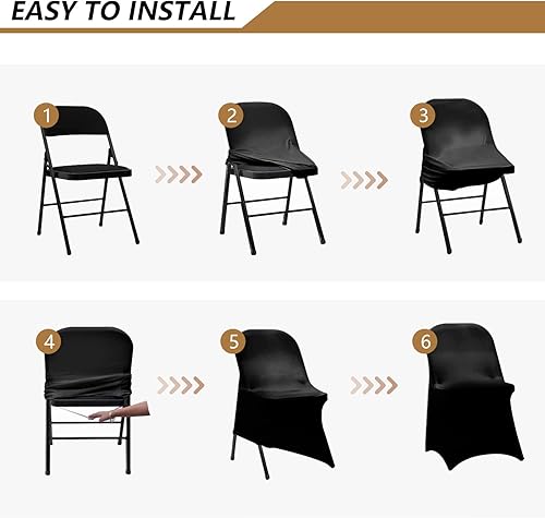 Miniatura 5 de ManMengJi Fundas para sillas plegables de elastano, 6 unidades, color negro, fundas ajustables universales para sillas para bodas, fiestas,