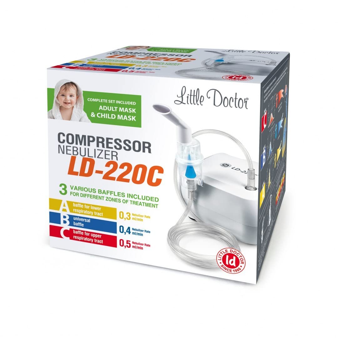 LD-220C Inhalador para Niños y Adultos Nebulizador Compresor de Inhalación 3x Boquillas 55dB Blanco