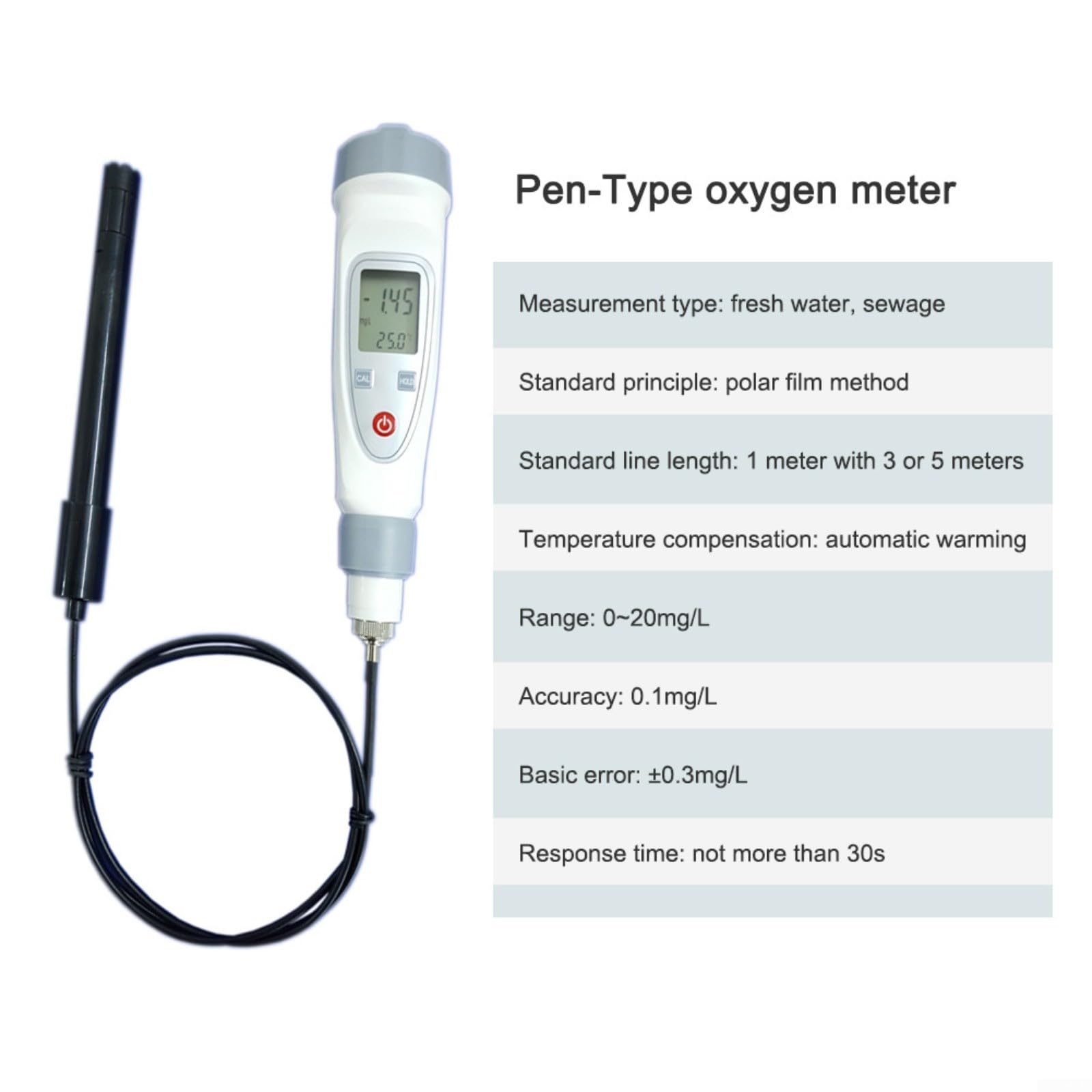 Oxímetro digital disuelto con compensación automática de temperatura, probador de DO, portátil, para análisis de calidad del agua en acuicultura y laboratorios, rango de medición 0-20 mg/L