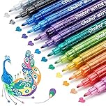 Glitter Pens, Ohuhu 12 Glitter Colors Water Based Acrylic Ink Marker with Fine Point Tip for Kids Adults DIY Crafts Card Making, Poster, Album, Birthday Card and More