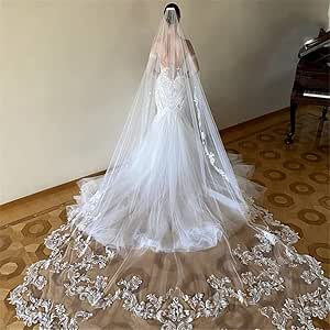 Acheter Voile De Mariée Tendance 535191 Cathédrale 4 M De Long Voile De Mariage 1 T Bord En Dentelle Voile De Mariée Blanc/ivoire Avec C