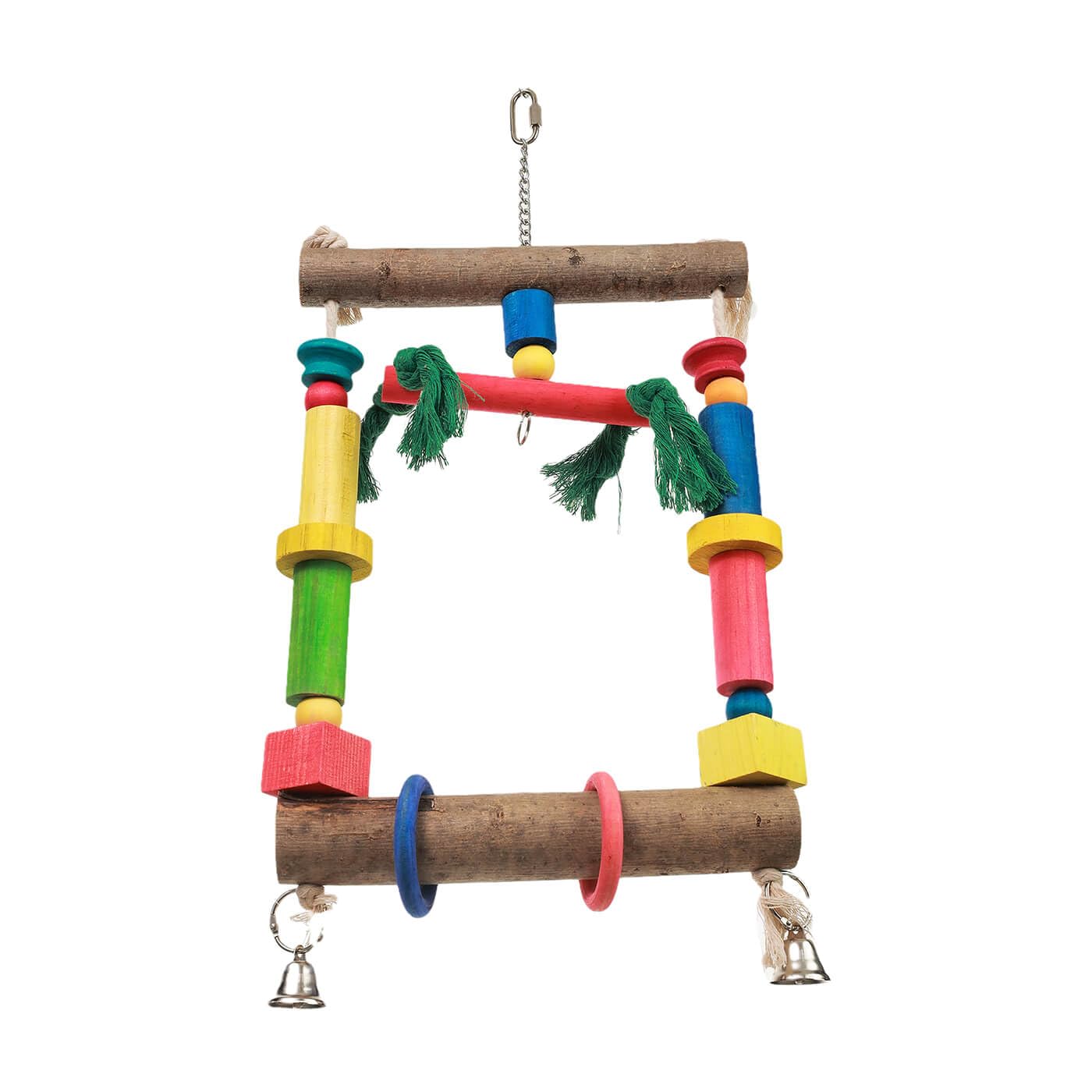 PARROT ESSENTIALS Natural Wood Swing with Double Twirlers - Colourful Wooden Swing for Parrots, Cockatoo, Conure and More - Hanging Toy Pet Swing - Parrot Toy Nest Swing Encourages Foot Exercise — view 13
