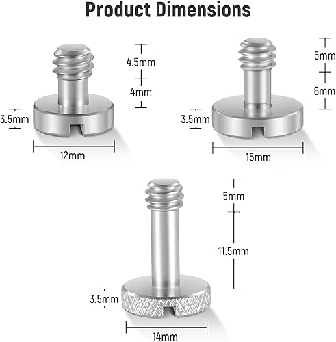 Miniatura 4 de NEEWER 15 tornillos de 14 pulgadas con cajas de almacenamiento, 3 tamaños de acero inoxidable de 14 pulgadas a 20 tornillos ranurados para cámara,