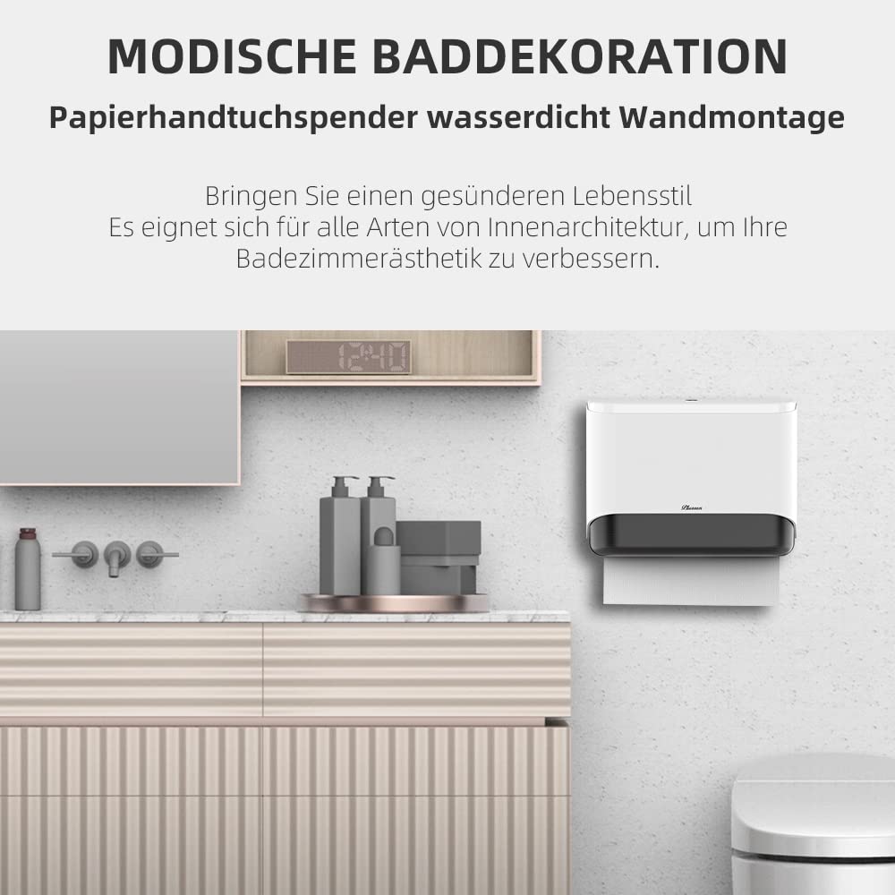 dispenser asciugamani carta,porta salviette bagno,dispenser carta asciugamani Installazione Senza Fori resistente alloggiamento in ABS (6012-bianco)