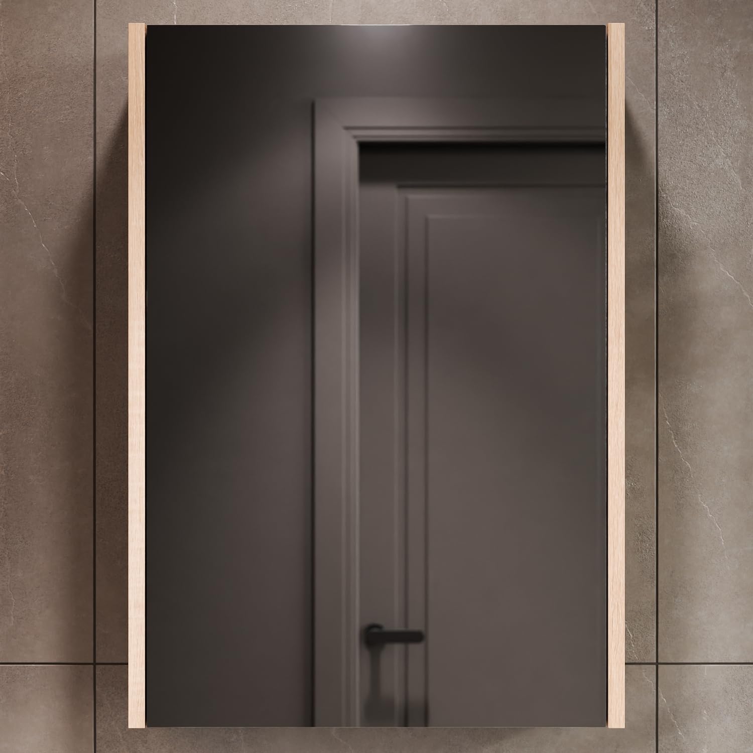 Planetmöbel Szafka łazienkowa z lustrem 50 cm, Meble łazienkowe, Szafka z drzwiami i 2 półkami szklanymi, 47,6 x 67,6 x 13,8 cm, dąb Sonoma