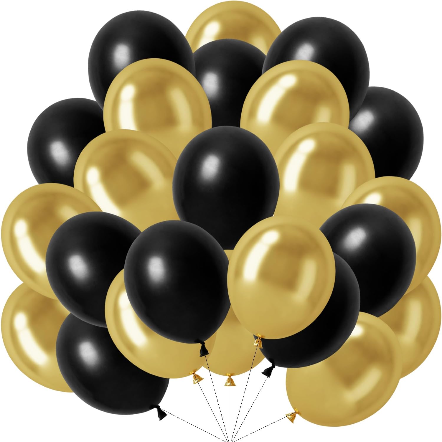 60 Stück Luftballons Schwarz Gold, 12 Zoll Helium luftballons Metallic Gold Schwarz Latex Ballons Partyballon fur Geburtstag Hochzeit Jahrestag Abschlussfeier Babydusche Party Deko