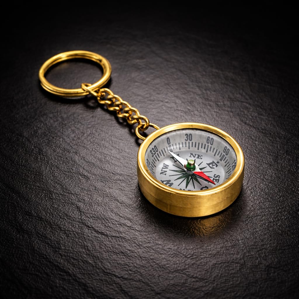 Brass Vintage Compass Keychain, Portable Navigation Key Ring, Gold Metal Finish, 11 cm, Outdoor Travel Hiking Camping Accessory-picture-55