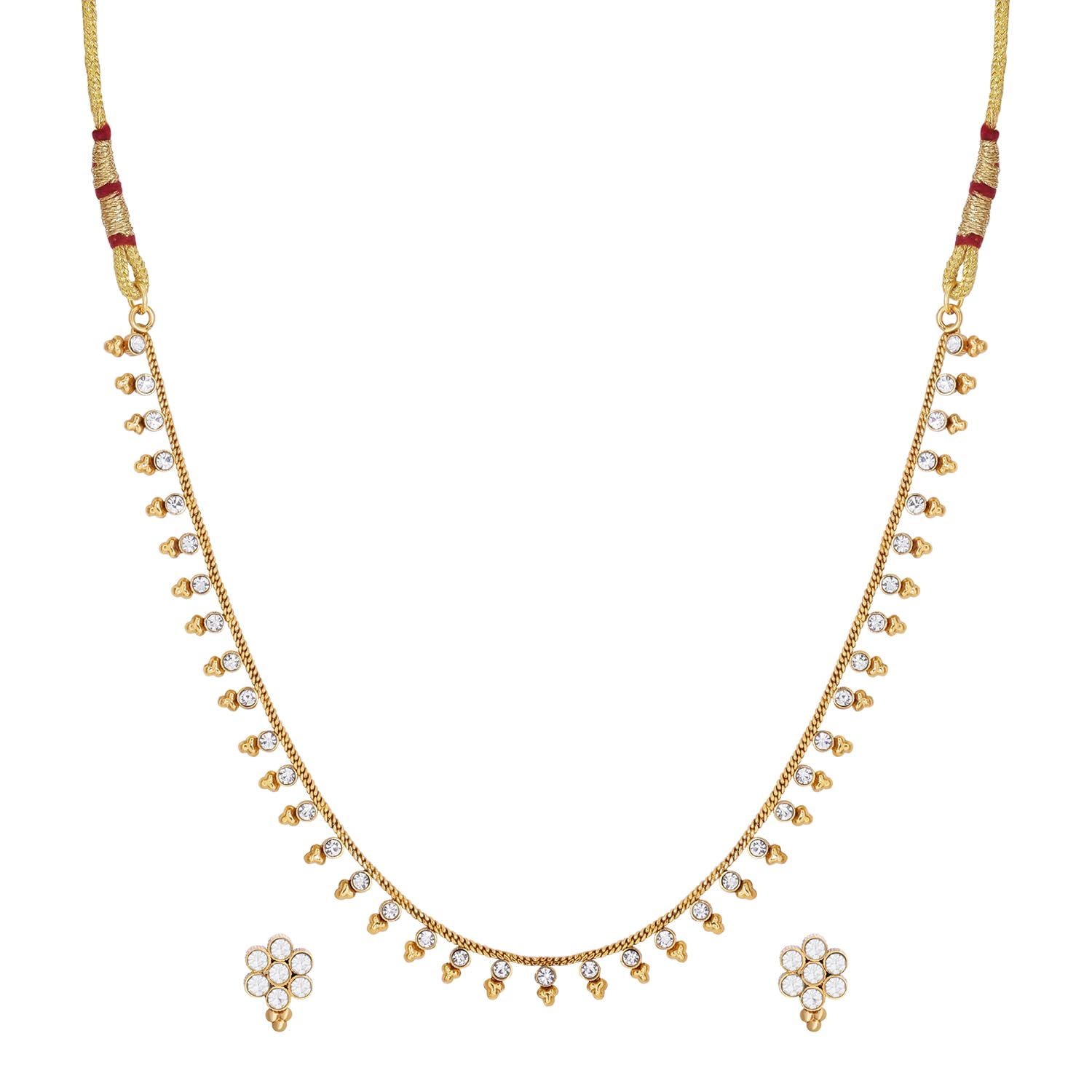 Gold Tone Ethnic Minimal Choker Necklace Set with Floral Stud Earrings | Delicate Traditional Jewellery Set for Women & Girls (B0DCZ8H9QT) Amazon Price History, Amazon Price Tracker