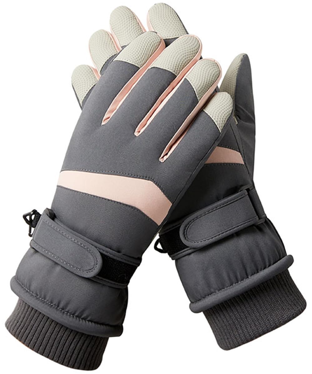 Hjkiopc Damen Ski Handschuhe Winter Winddicht Wasserdicht Schnee Touchscreen Thermal Handschuhe Warme verdickte mit Fleece für Skifahren Laufen 