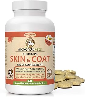 Skin and Coat Supplement with Fish Oil and Omega 3 for Dogs and Cats - Dog Itch Relief Pet Supplement for Shedding, Dry Itchy Skin and Allergies - Dog Allergy Treatment Vitamins (60 Tabs)