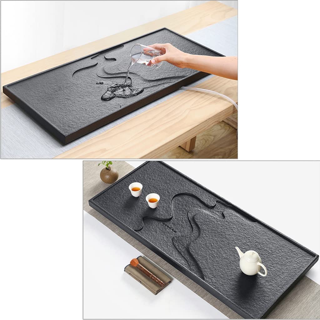 Plateau de Service à thé Japonais, Mini Plateau à thé Chinois avec réservoir d'eau (Noir 50 x 30 x 3 cm)