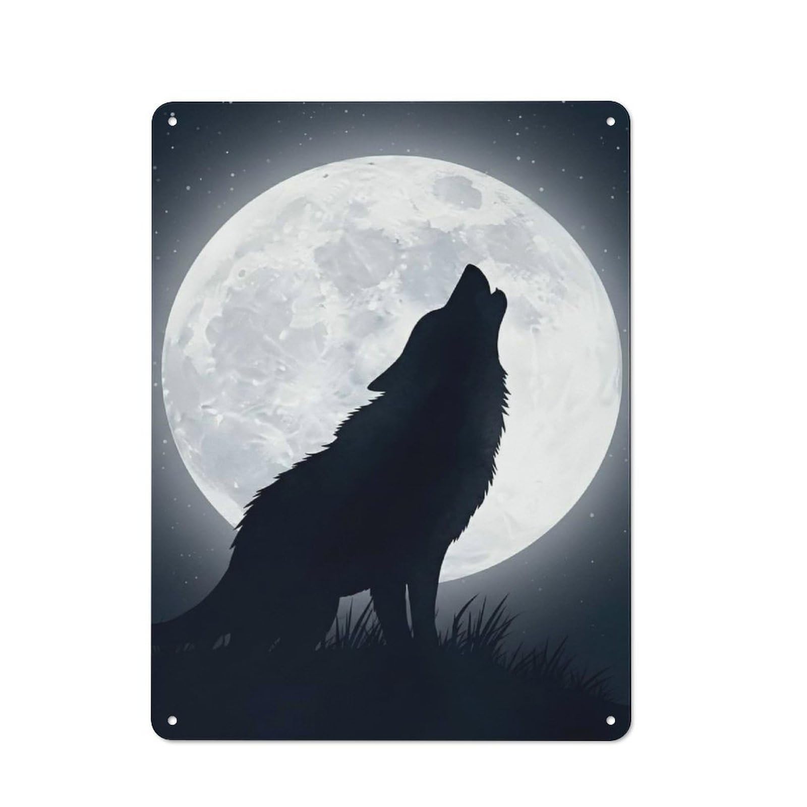 Junmoney Style-12 Wolf Howling At The Moon Everyday Metal Wall Decor 40X30cm, Vintage Metal Sign For Hallway, Home Bar, Garage Or Study