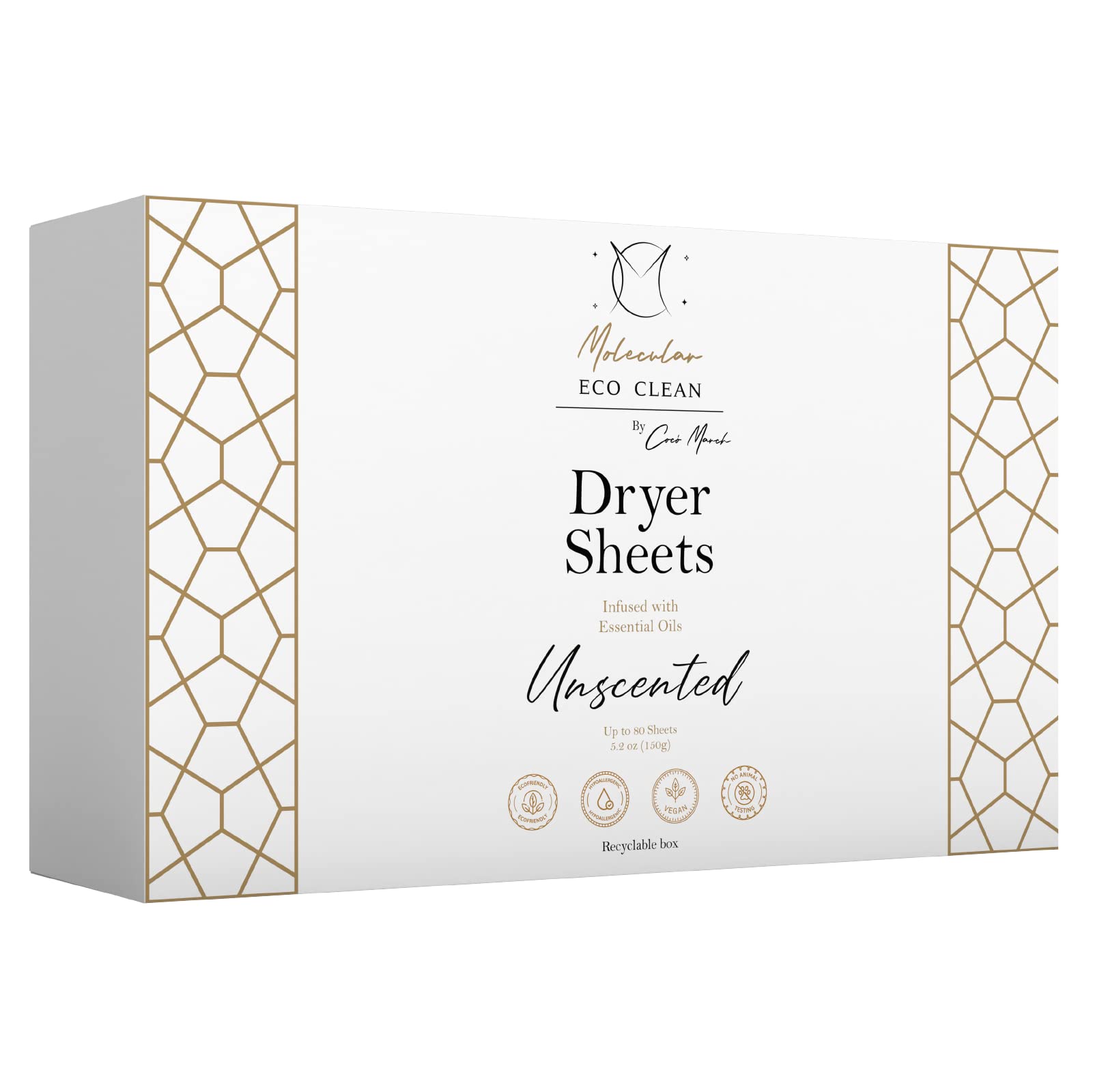 Molecular Eco Clean Dryer Sheets Hypoallergenic ALL NATURAL-80 Loads -Dehydrated Liquid-less Biodegradable - by Cocó March
