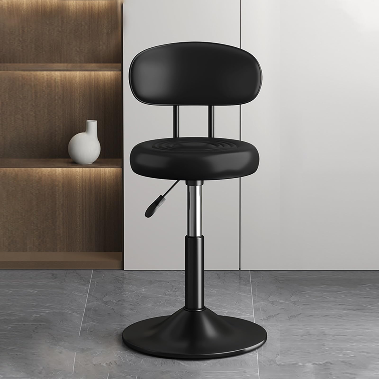Tabouret de bar réglable et pivotant 360° en similicuir noir assise confort élégante