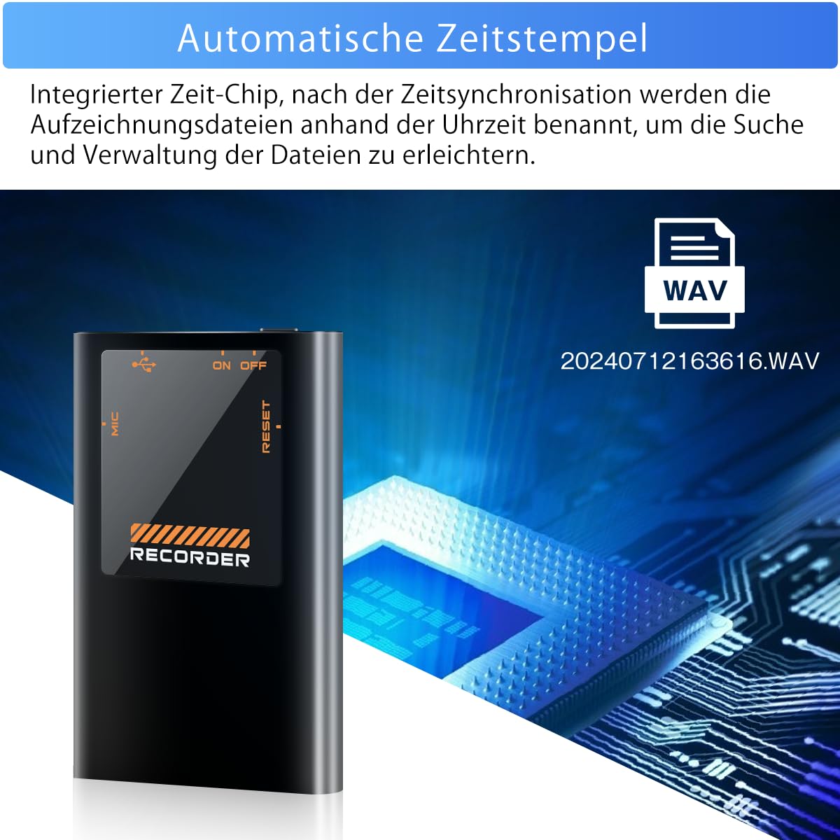 16GB Mini Diktiergerät mit eingebautem Magnet,1130h Speicher Diktiergerät Aufnahmegerät,Wiedergabe mit DSP-Rauschunterdrückung & HD-Audio Voice Recorder, One-Touch-Aufnahme, Interview, Meeting