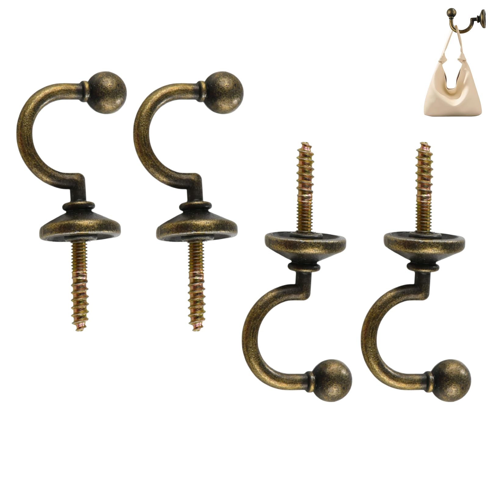 Yirrmiwn Yellow Curtain Tie Backs Hooks 4 Pcs Vintage Antique Brass Tie Back Hooks For Curtains, U Shaped Curtain Tie Back Hooks For Curtains Clothes Coat Hanger Hook