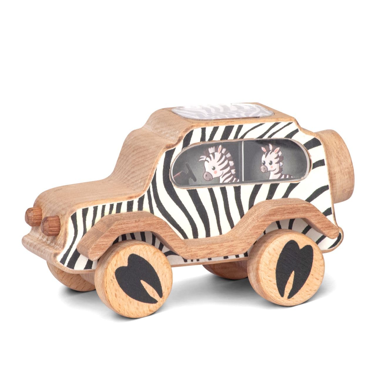 Brown Curves® Animal Car - Zebra, Wooden Toy, Animal Theme Painted Wooden Toys for Kids Ages 3 Years & Up | Non-Toxic, Smooth Edges Toy Car Model for Boys and Girls