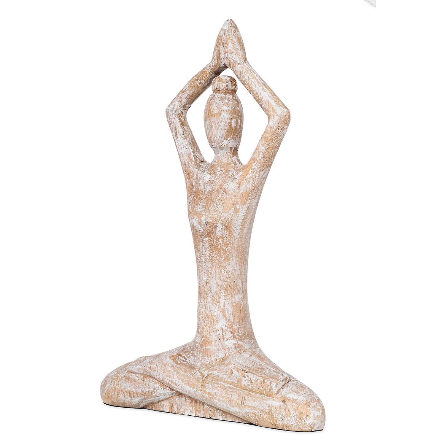 Moritz Yoga Skulptur Schneidersitz 37 cm weiß – Mangoholz Deko Frau | Aus einem Stück Holz geschnitzt und hell gekalkt, Unikat mit feiner Maserung, Siddhasana für Ruhe, ideal für Yogaraum