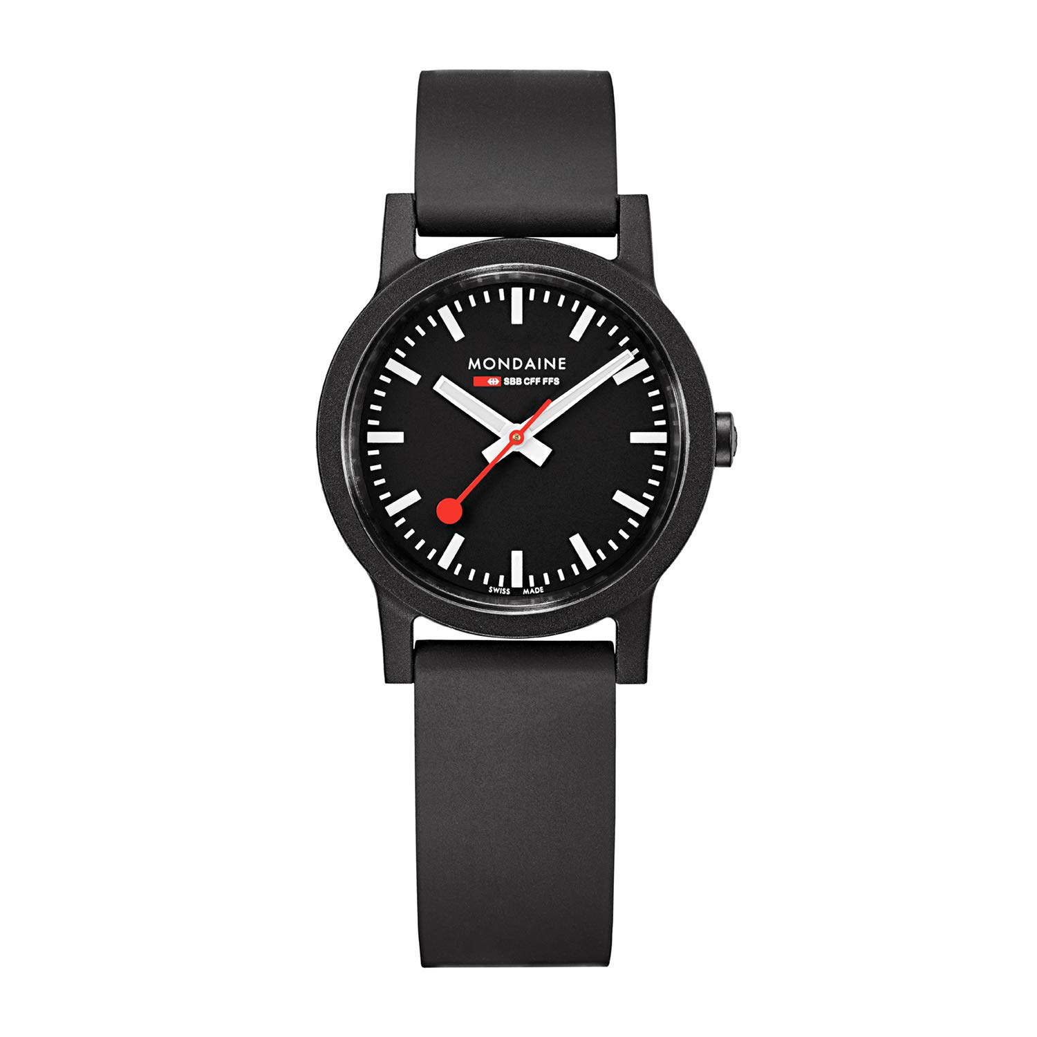 Mondaine Essence Ladies’ Watch MS1.32120.RB Black Rubber Strap Black Case 30M