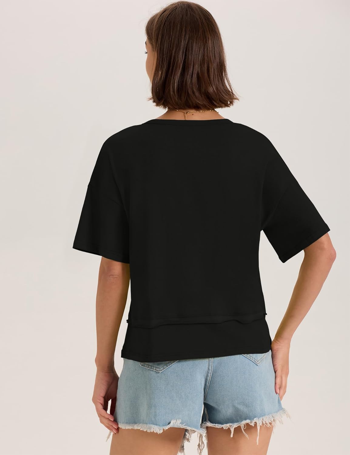 LOMON Womens V Neck Cotton T Shirts Summer Casual Cute Short Sleeve Flowy Fashion Tops Loose Fit Basic Tees - Image 3