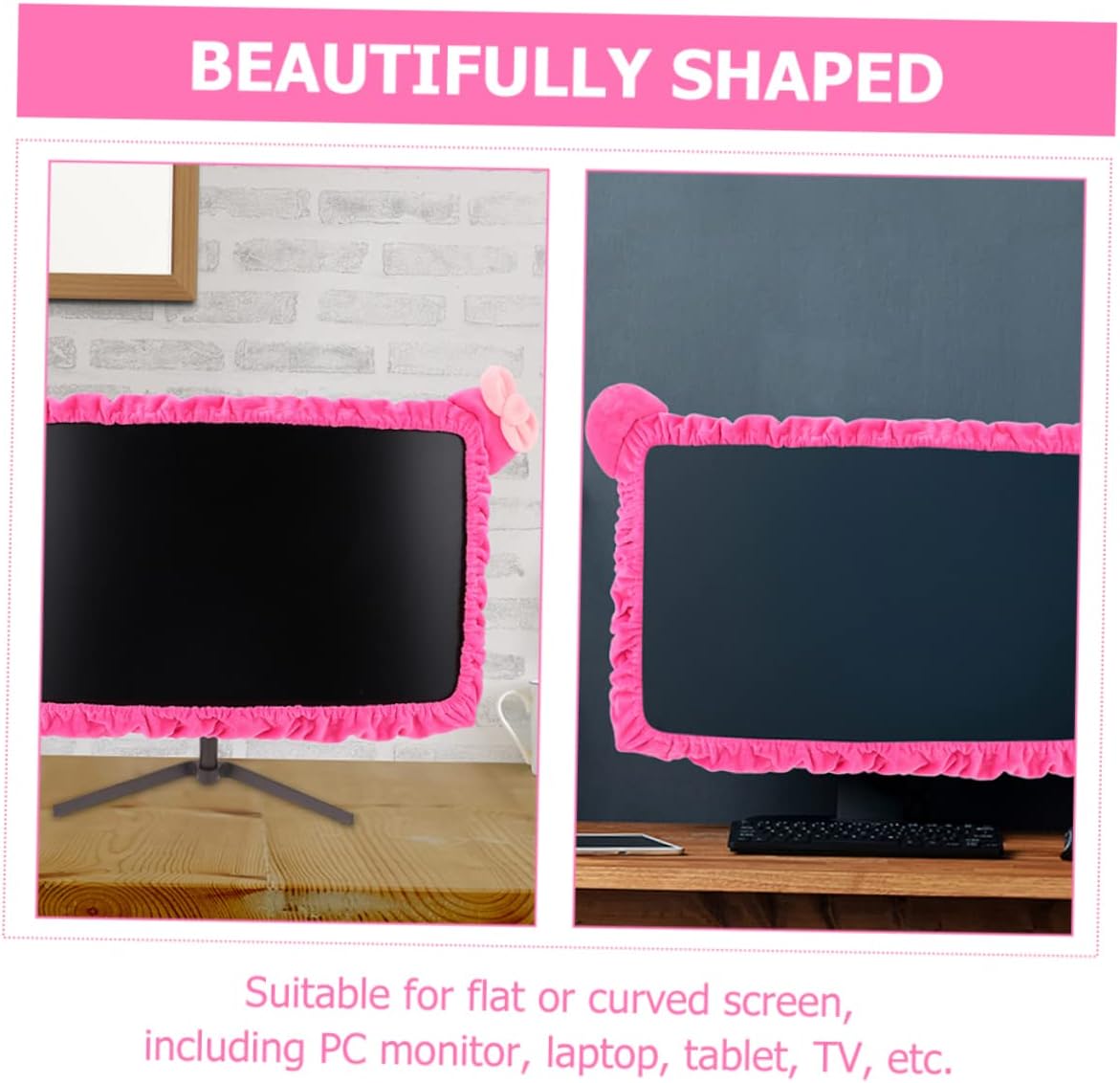 2pcs Elastic Cartoon Monitor Dust Cover for Displays Cute Cat Ear Design Prevents Dust and Dirt for Girls Decor
