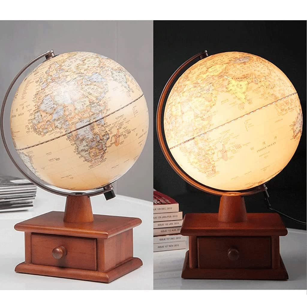 POCHY Mappamondi Mappamondo Vintage da scrivania 7,8" Mappamondo geografico in Legno Mappamondo educativo Illuminato a LED per l'aula dell'home Office Pratico Moda