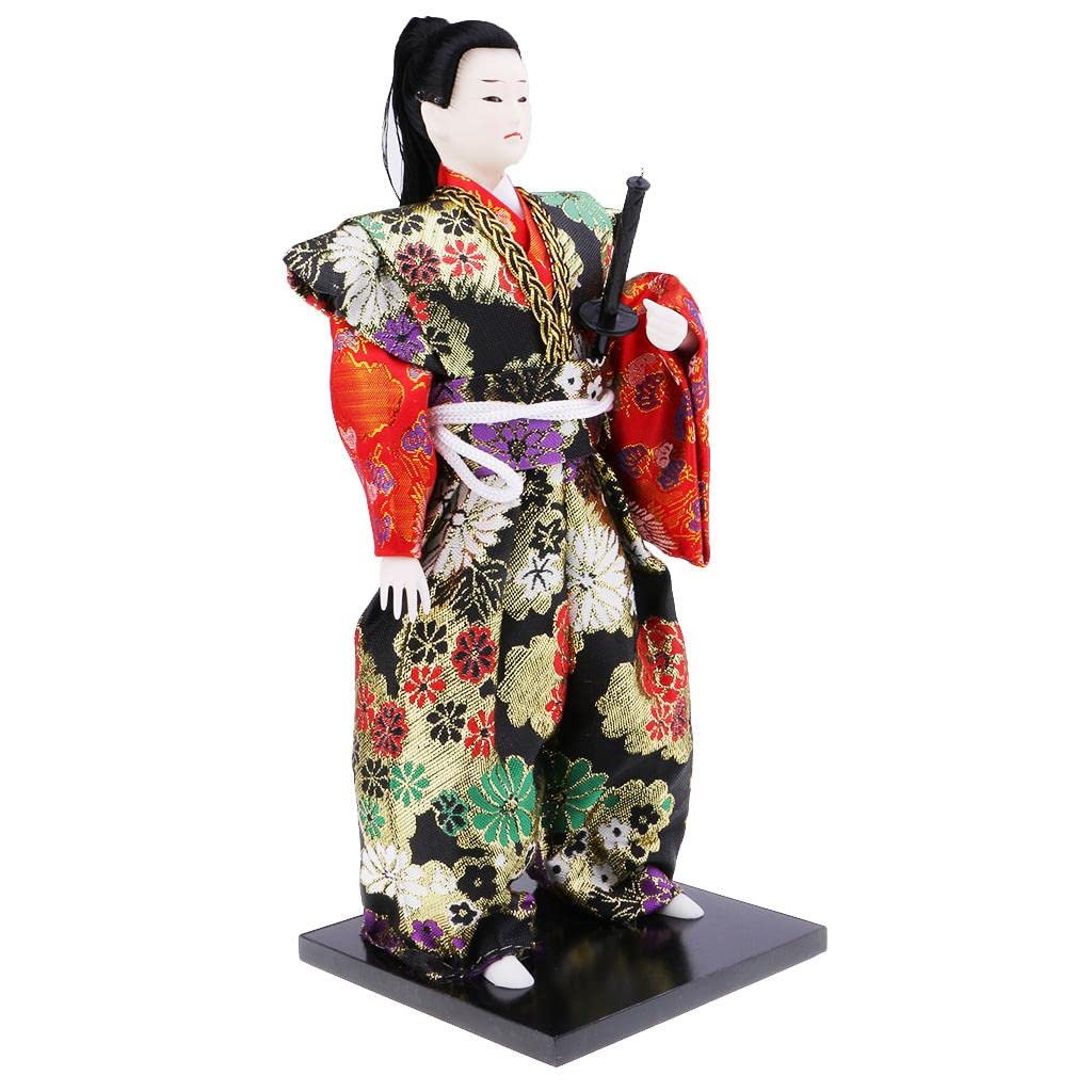 Sharprepublic Wood 12" Japanese Samurai Doll - 31Cm Tall Traditional Kimono Ninja Warrior Mini Figures - Art Dolls For Collection & Ornaments - W72
