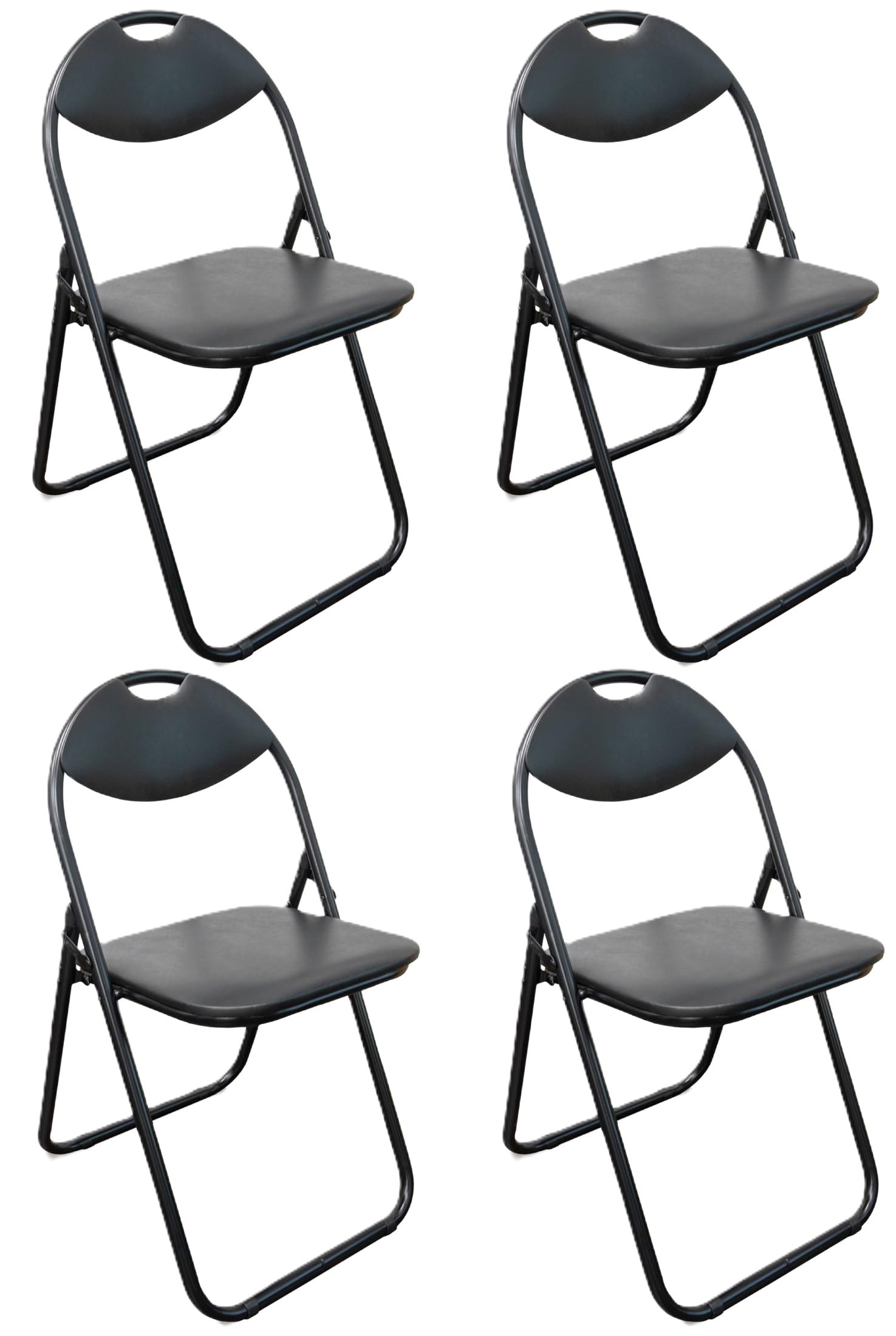 Folding Chair Padded Paris Faux Leather, Black Pack of 4, Comfortable Space Saving Foldable Dining, Office Chairs, Durable Steel Frame with Soft Cushion Seat, Portable & Easy to Store, Max Load 114 kg