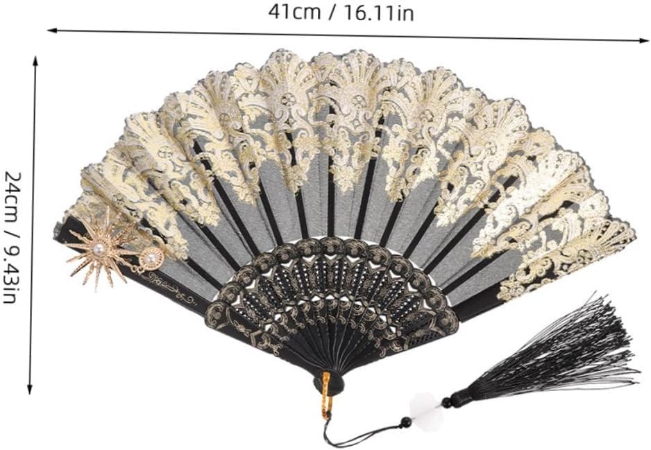 Vintage Lace Folding Fan 2pcs Lightweight Plastic Cloth Halloween Season image 2