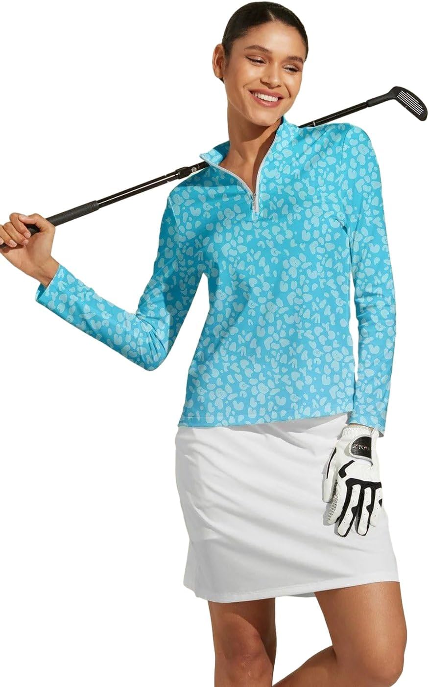 ACEGOLFS Womens Golf Polo Shirts Long Sleeve Quarter Zip Pullover Shirt for Women Quick Dry Printed Athletic Workout Tops