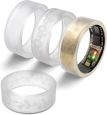 4 Pack Flower Ring Cover for Ultrahuman Ring Air, Floral Engraved Anti-Scratch Silicone Smart Ring Accessories for Ultra Human Ring Protector Women
