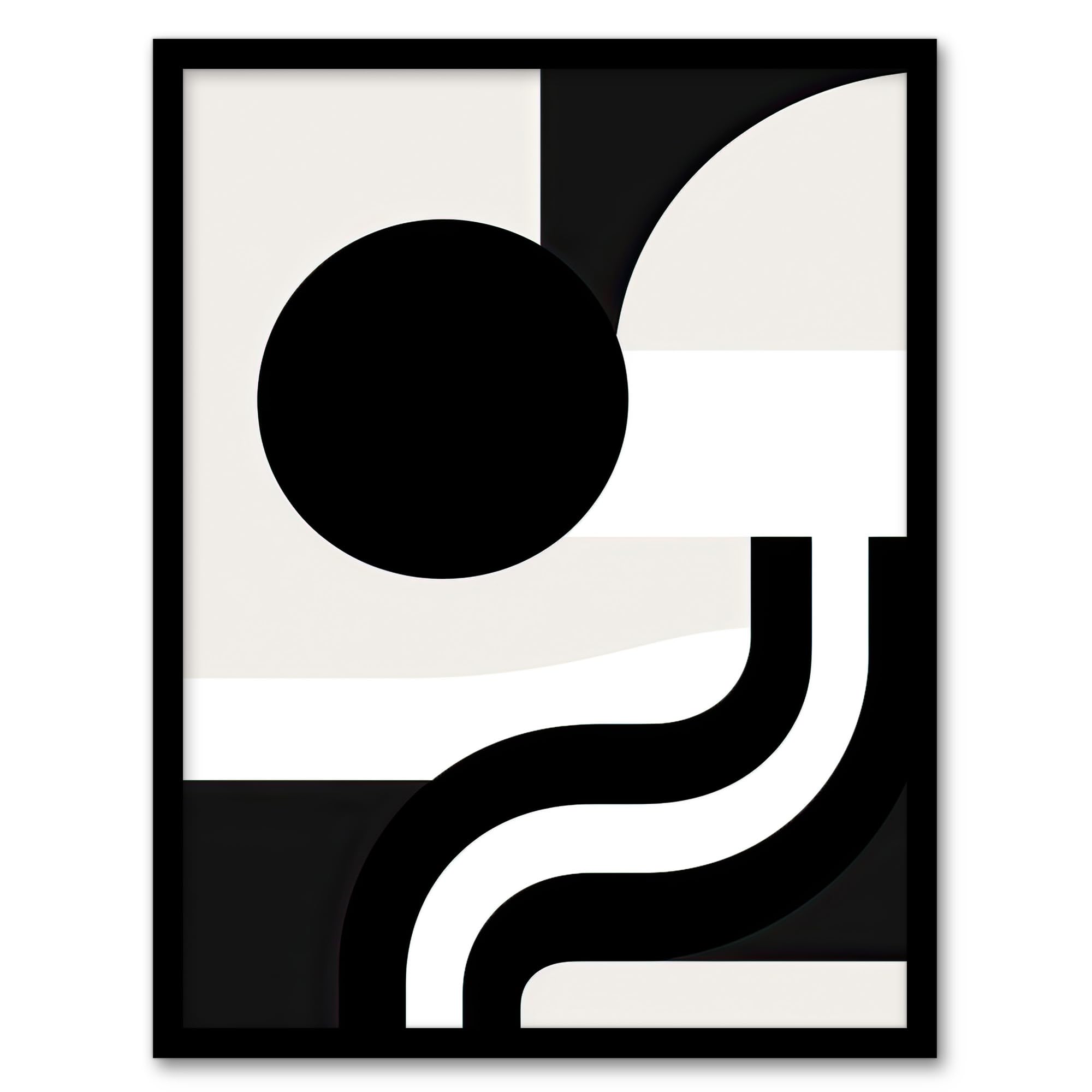 Artery8 Abstract Geometric Artwork Black and White Minimalist Curves and Shapes High Contrast Artwork Framed Wall Art Print A4