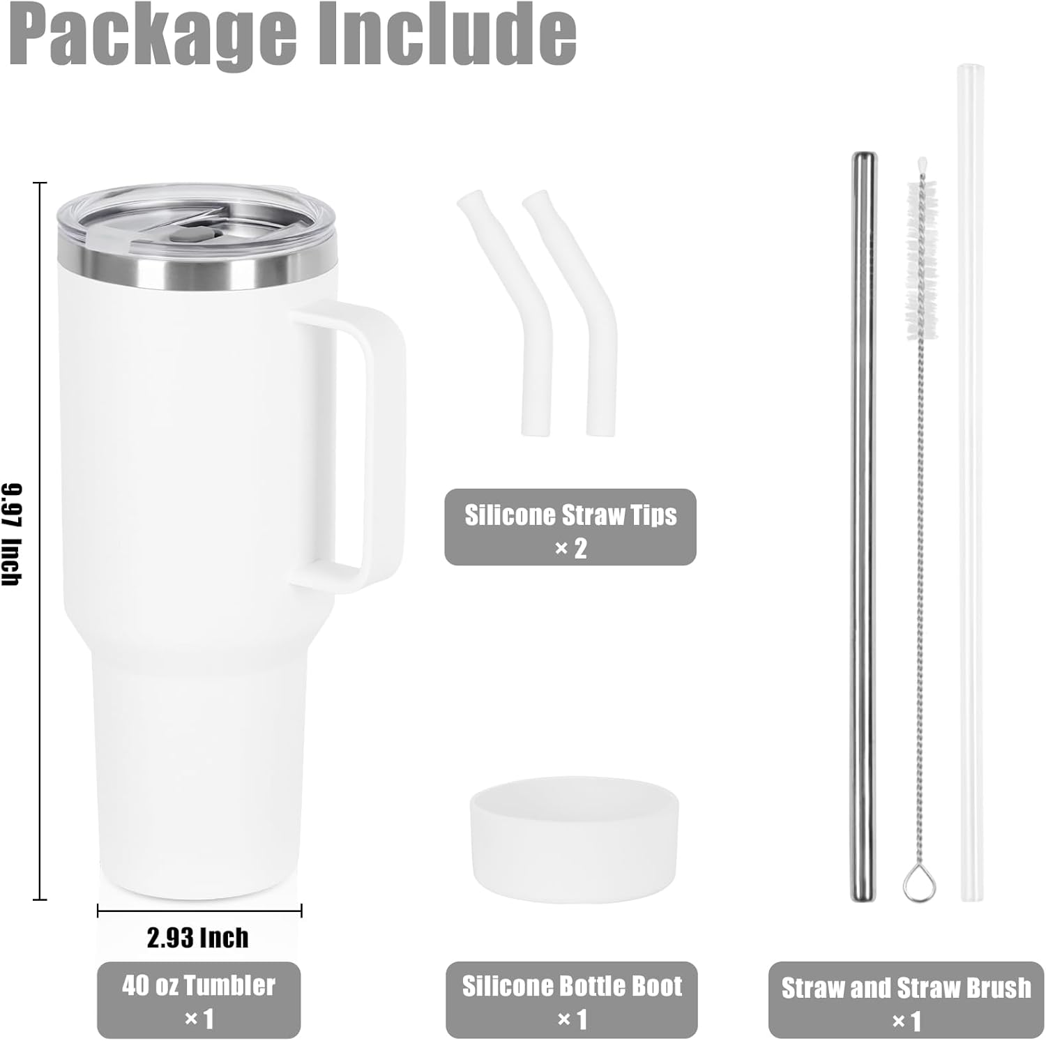 40 Oz Tumbler with Handle and Straw, Stainless Steel Double Wall Vacuum Insulated Cup, 40 OZ Travel Coffee Mug Bulk with Silicone Water Bottle Boot(White) - Image 5