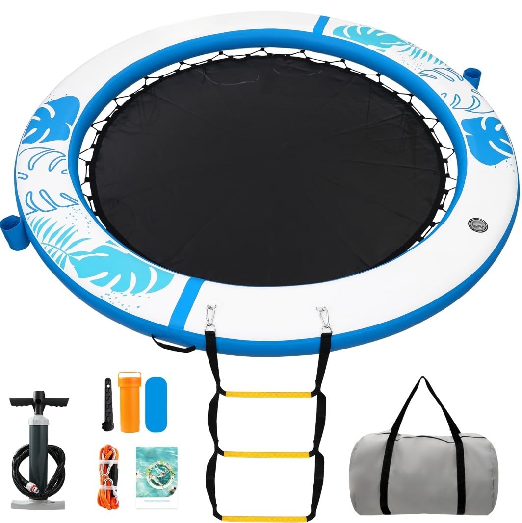 Aufblasbare Schwimmendes Dock, 240cm Runder Aufblasbare Schwimmendes Plattform für Erwachsene,Wasserhängematte Floating Plattform mit Leiter für Pool, See und Strand