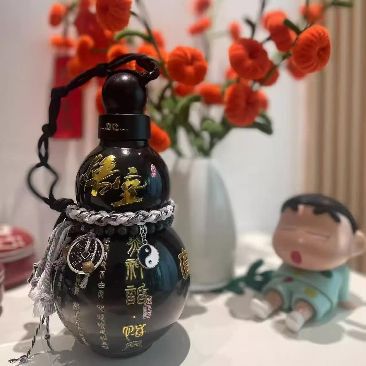 Gourd Water Bottle, 930 Ml Sports Water Travel Water For Gym Jar, Gourd Drinking Cup Jug Portable Travel Large Capacity Durable, With 2 Versatile Straps For Hanging Copper, Coin String And Stickers.