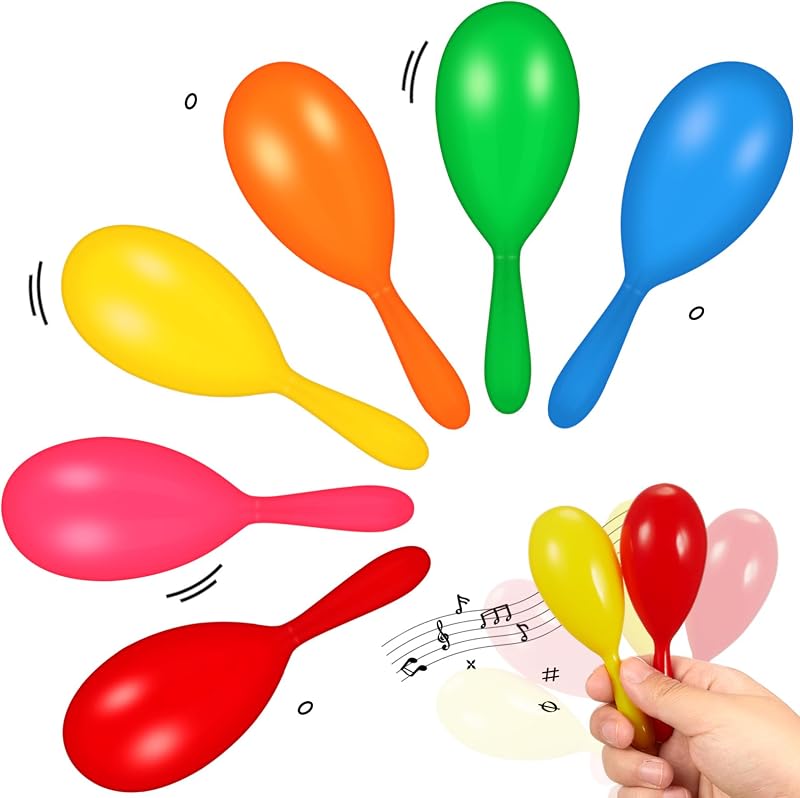 6 Pcs 4 Inch Mini Maracas Shakers for Kids, Colorful Plastic Rhythm Instruments, Classroom Music Supplies, Party Favors, Preschool Musical Toys, Noisemakers for Parties, Soccer Watch Parties