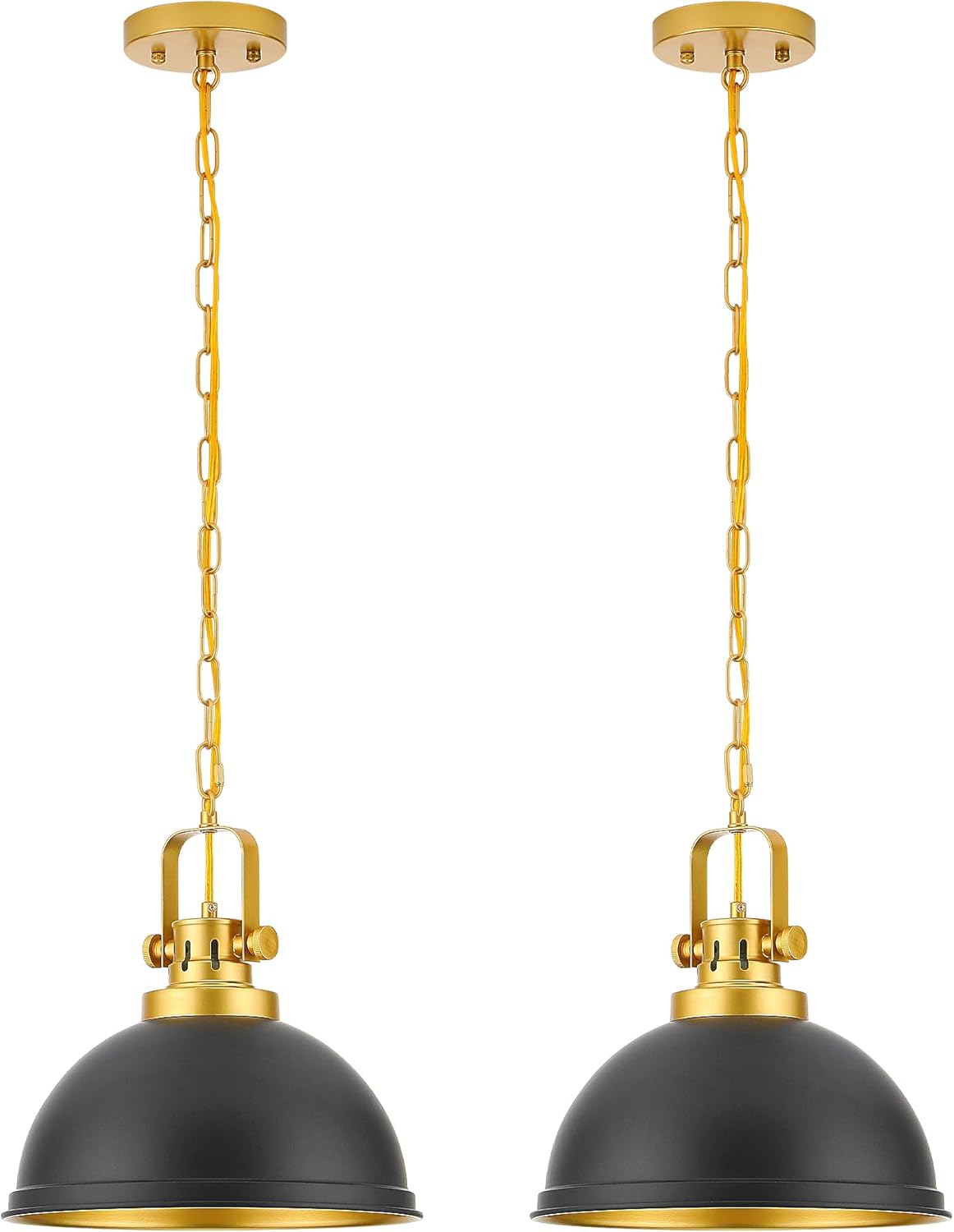 2-Pack Black Gold Pendant Lights Kitchen Island, Modern Dome Pendant Lights Matte Black Dome Hanging Light Fixture for Kitchen Dining Room Foyer Entrance Restaurant Hallway