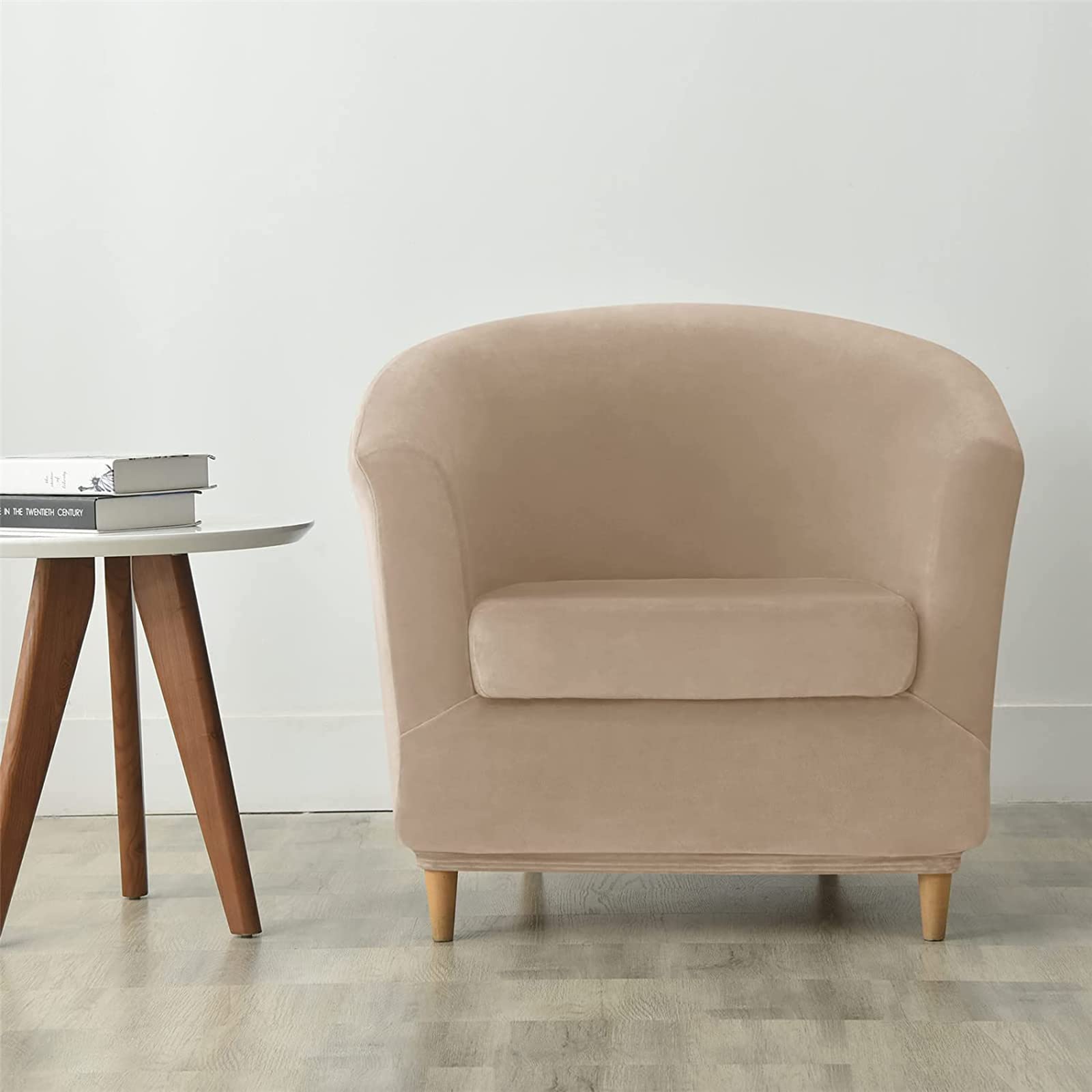 JHLD 2 Piece Stretch Club Chair Slipcover, Tub Chair Cover Velvet Soft Armchair Chair Slipcovers Removable Washable for Living Room -Camel-2 Pieces