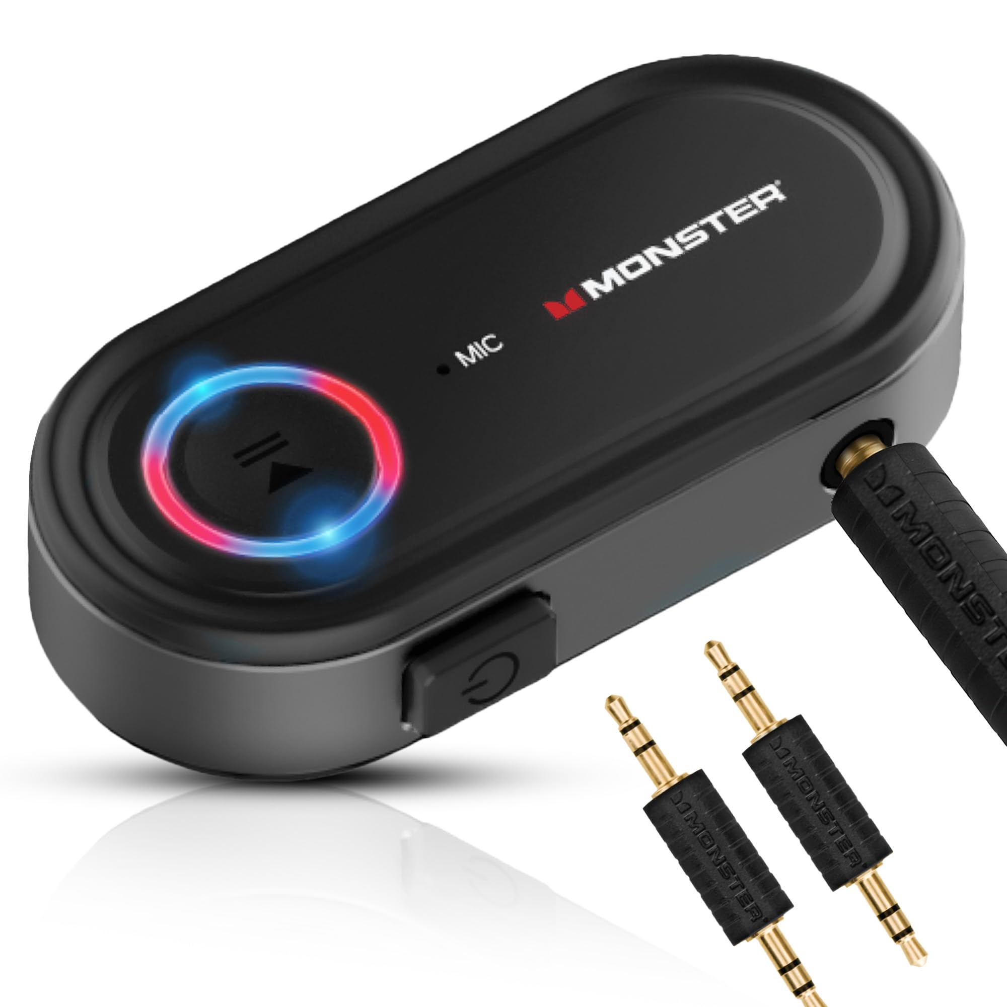 Monster Bluetooth Audio Receiver, Aux Bluetooth Adapter with 3.5mm Jack, Hands-Free Calls, Siri & Google Voice Compatible, for Home Stereo, Headphones & Car Connectivity