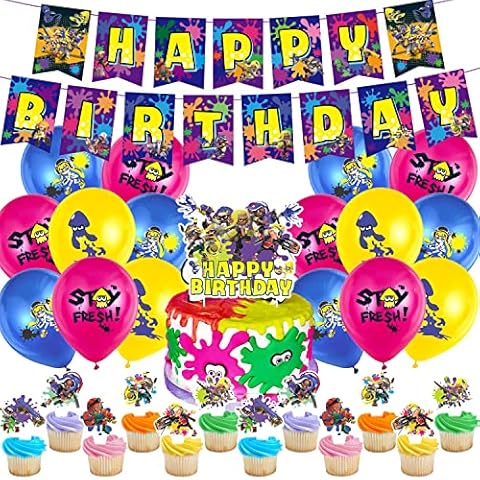 Splatoon Birthday Decoration, 32 Pieces, Splatoon Birthday, Splatoon Birthday Banner, Splatoon Balloons Birthday, Splatoon Cake Topper, Splatoon Party Decoration, Boys Birthday Party Decoration Cover